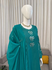 Beautiful Designer Natural Crepe Thread Work Suit