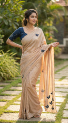 Elegance Chinon Silk With Beautiful Butterfly Butta Khatli Work Saree