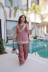 Stylish Salasa Fabric with Mirror & Lace work Co-ord Set With Batwa