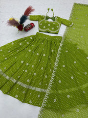 Navratri Special Georgette Embroidery Sequence Work Lehenga With Stitched Blouse