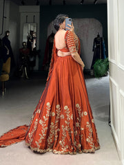 Trending Rust Rangoli Silk Sequins & Thread Embroidery Work Lehenga Choli