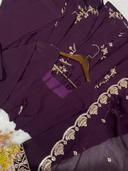 Party-wear Wine Georgette Sequence Embroidery Work Gown