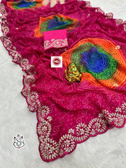 Beautiful Georgette Bandhej Multi Colour Printed Saree