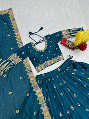 Festive Special Vichitra Silk Embroidery Coading Sequence & Thread Work Lehenga With Stitched Blouse