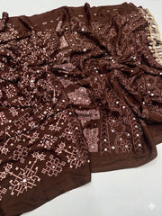 Designer Pure Satin Silk Real Mirror Work Saree