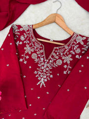 Party-wear French Crape Beads & Sequence Embroidery Work Salwar Suit
