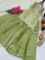 Party-wear Fendy Silk Embroidery Sequence Work Sharara