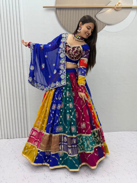 Navratri Special Georgette Embroidery Sequence Work Lehenga With Stitched Blouse