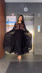 Wedding Wear Black Georgette Sequence Work Gown