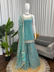 Party-wear Fendy Silk Thread With Sequence Work Sharara