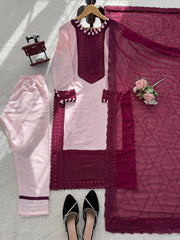 Elegant Natural Crep Thread Sequence Work Suit