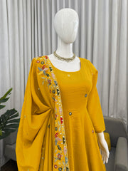 Beautiful Designer Crunchy Silk Anarkali With Palazzo Set