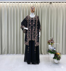 Indo Western Georgette Sequence Embroidery Work Kurta Palazzo With Shrug