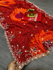 Beautiful Pure Georgette With Jodhpur Bandhani Printed Saree