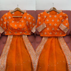 Party-wear Organza Thread & Sequence With Diamond Work Saree