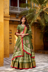 Beautiful Dola Silk Batik Printed With Zari Weaving Work Lehenga Choli