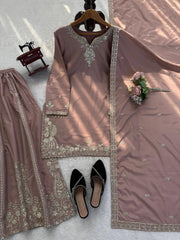 Beautiful Natural Crepe Thread With Sequence Work Suit