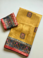 Beautiful Zari Jacquard Weaving Digital Printed Saree