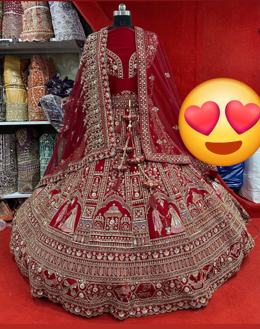 Dabka Zardosi Beads Handwork Rani Hot Pink Maroon Cherry Red Rust Orange Latest Bridal Lehenga