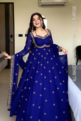 Festive Season Special Red Georgette Thread With Sequence Work Gown