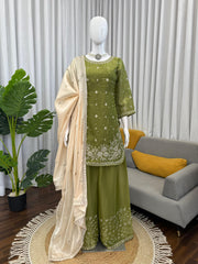 Elegant Ethnic Gym Silk Thread & Sequence Work With Pearl Work Suit