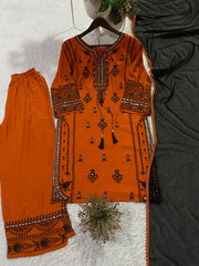 Beautiful Rayon Embroidery With Paper Mirror Work Suit