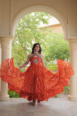 Navratri Special Georgette Laheriya Printed With Kutchi Patchwork Gown