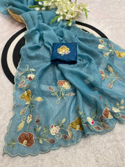 Beautiful Multi Color Patch Work And Handwork Border Saree