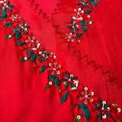 Beautiful Cherry Red Pure Mul Cotton Chanderi Gown