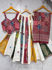 Navratri Special Ajrakh With Khadi Cotton Real Mirror Work Lehenga With Stitched Choli