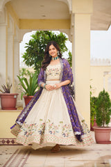Festival Special Tissue Silk Embroidery Sequence Thread Work Lehenga With Stitched Blouse