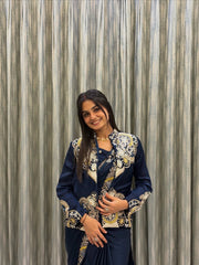 Designer Indo Western French Crepe Embroidery Work Lehenga Saree