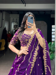 Royal Perfect Blend Georgette Zari Sequence Resham Embroidery Work Lehenga Choli