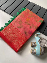 Beautiful Organza Tissue Silk With Different Zari Weaving Saree