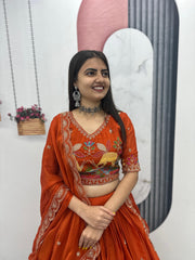 Beautiful Shimmer Embroidery Thread Lehenga With stitched Blouse