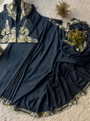 Designer Indo Western French Crepe Embroidery Work Lehenga Saree