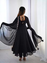 Designer Black Georgette Embroidery Work Gown