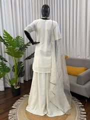 Beautiful Elegant Natural Crepe Thread With Sequence Work Sharara