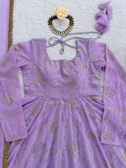 Ethnic Style Lavender Colour Georgette Foil Work Gown
