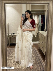 Beautiful Fendy Chiffon Silk Siroski & Val Moti Heart Cutwork Border Saree