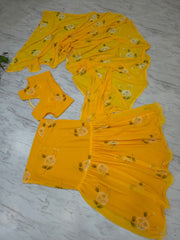 Haldi Special Georgette With Printed Ruffle Lehenga Saree