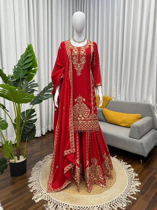Elegant Designer Chinon Silk Thread With Sequence Work Suit