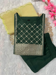 Beautiful Slub Cotton With Embroidery & Sequence Work Dress