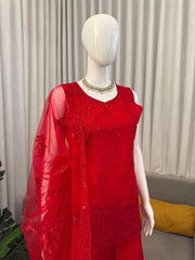 Stylish Red Net Thread With Sequence Work Sharara