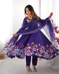 Attractive Organza Silk Printed Work Gown