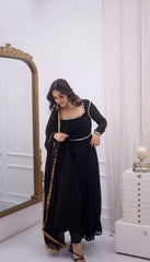 Effortless Charming Georgette Black Handwork Gown