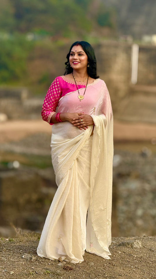 Party-wear Fendy Satin Khatli Cutdana Handwork Saree