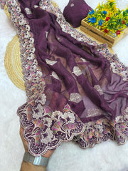 Beautiful C Pallu Concept With Multi Colour Thread Work Saree