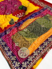 Beautiful Georgette Bandhej With Foil Gotapatti Work Saree