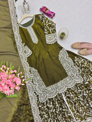 Party-wear Fendy Silk Embroidery Thread Sequence Work Sharara